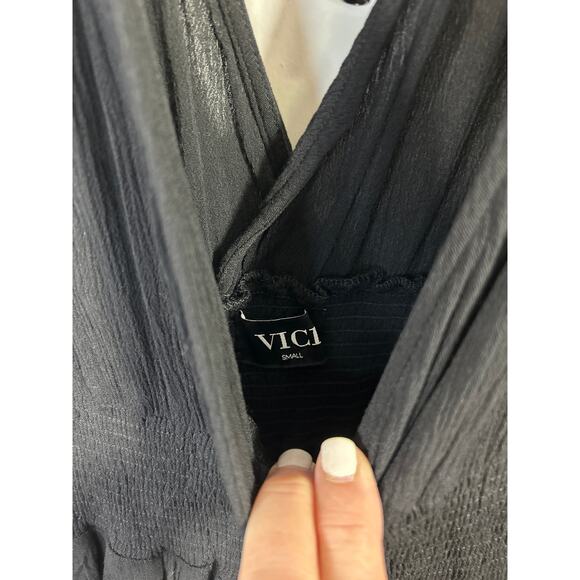 VICI COLLECTION Kimona Smocked Kimono Flutter Sleeve Black Maxi Dress Size S - Picture 9 of 9